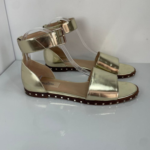 Valentino Garavani Rockstud leather sandals used, gold, size 38