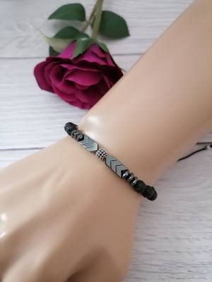 Men's Black Adjustable Bracelet with Gemstones and Zircon New