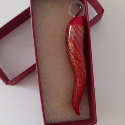 Handmade Italian Cornicello glass pendant 7cm new