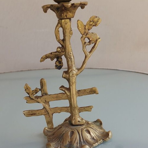 Brass candlestick like new, Art Nouveau late 19th century, 17cm height