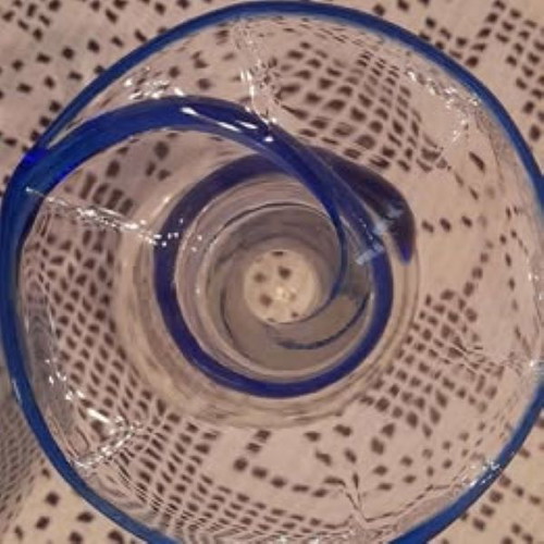 Glass vases with blue base set of two and small vase like new