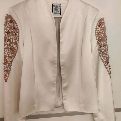 Άσπρο σατέν σακάκι Toi&Moi καινούργιο με rose gold κέντημα