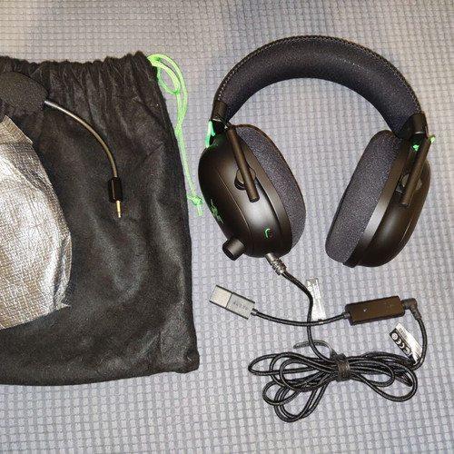Razer Blackshark V2 headphones used with USB sound card