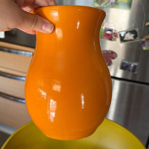 Orange vase 29 cm like new with 3 small matching candle holders gift