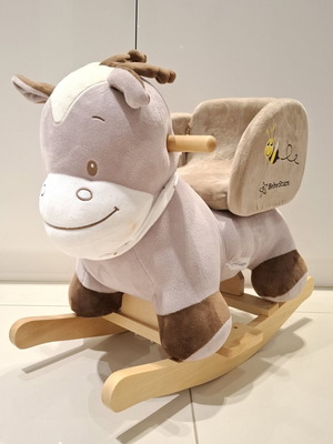Bebe Stars rocking donkey like new, light gray with wooden base