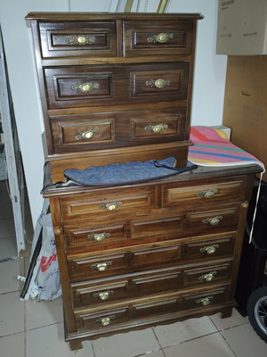 Wooden neoclassical chest of drawers set, 6 and 10 drawers