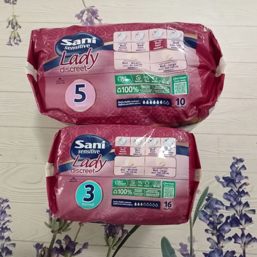 Sani Sensitive Lady Discreet Super Pads new, pack of 16 no3 and 10 no5