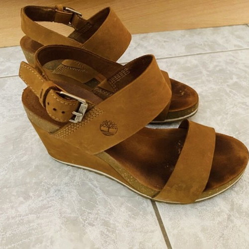 Timberland leather platform sandals used, brown tan color, size 37