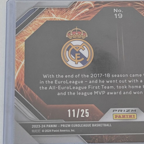 Luka Doncic Real Madrid Panini Prizm Fireworks card numbered 25