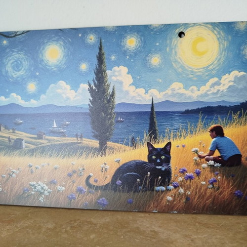 Wall Decor inspired by Van Gogh on plywood, new, 40x15 cm