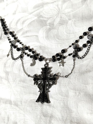 Fancy gothic necklace with big cross like new, black and silver