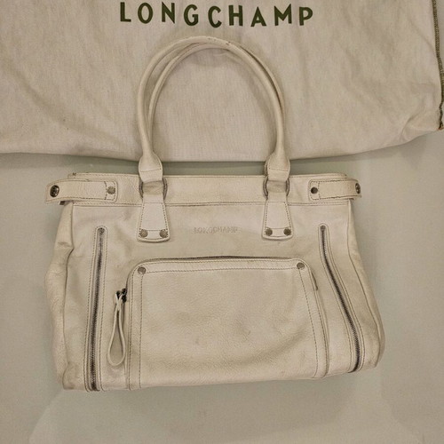 Longchamp leather tote bag used, white color