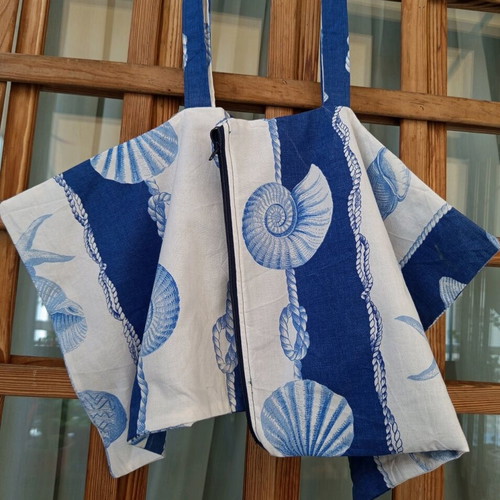 Cotton toiletry bag with sea theme, handmade
