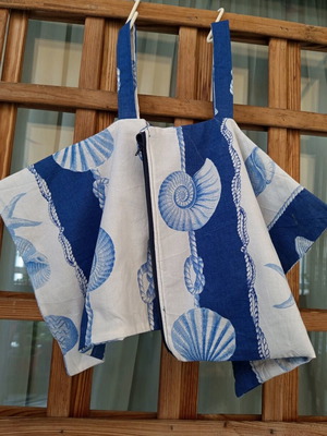 Cotton toiletry bag with sea theme, handmade