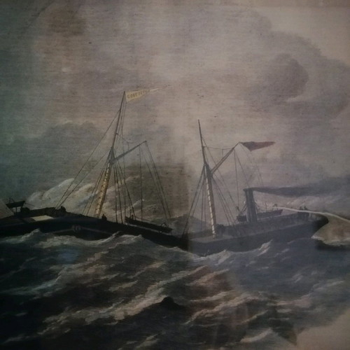 Woodcut painting The Jointed Iron Steam-ship Connector 1863 like new