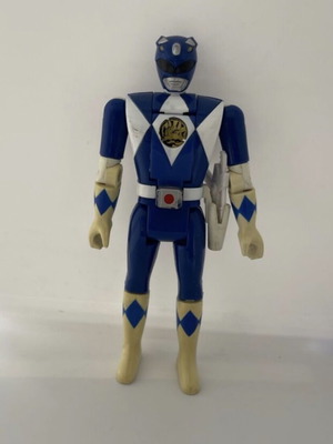 Blue Power Ranger figure with weapon used