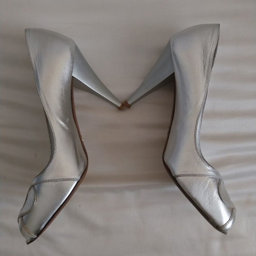 Dodici leather peep toe heels silver, new, size 40