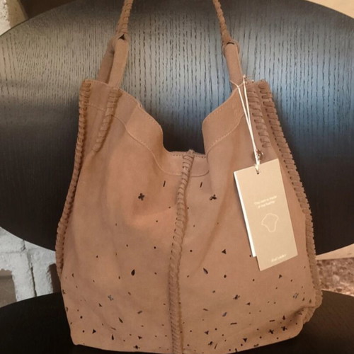 Leather shoulder bag, light brown suede with wallet