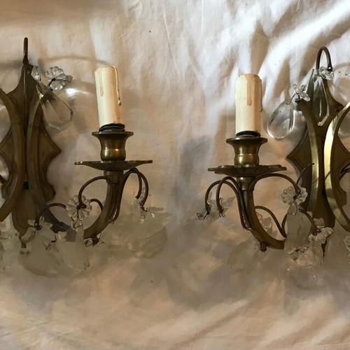 Antique wall lights used, set of 2 with crystals