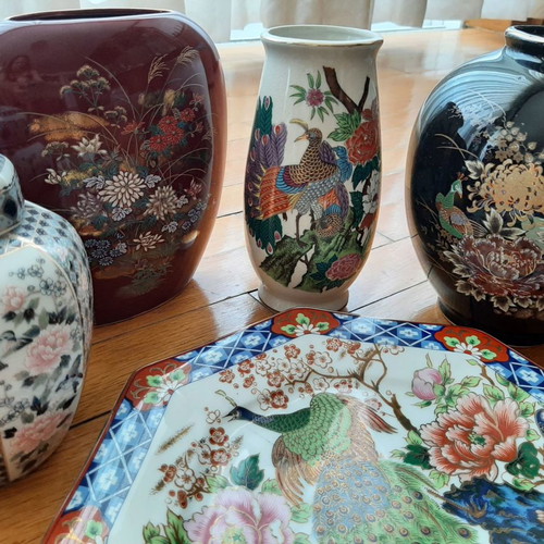 Porcelain vase used with Asian exotic bird design in ecru