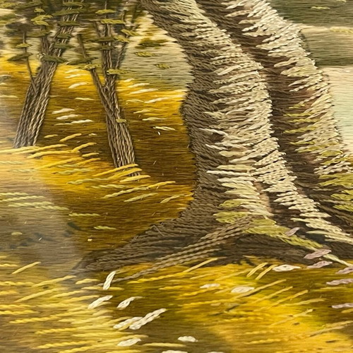 Japanese silk embroidery painting used with frame and glass