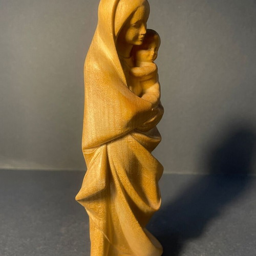 Vintage Wooden Madonna with Child Val Gardena Italy maple wood