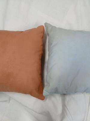 Decorative pillows used, 2 pieces, blue and terracotta 30x30 cm