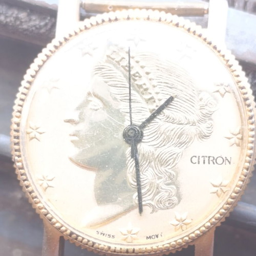 Citron Liberty Coin Watch vintage mechanical wristwatch used