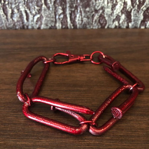 Metallic Red Steel Statement Bracelet