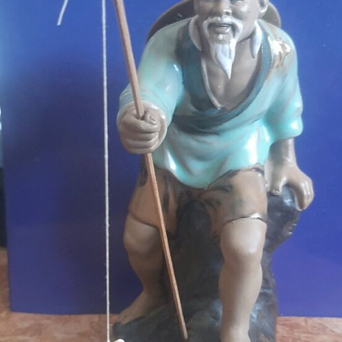 Chinese porcelain fisherman with fishing rod and fish 21 cm height