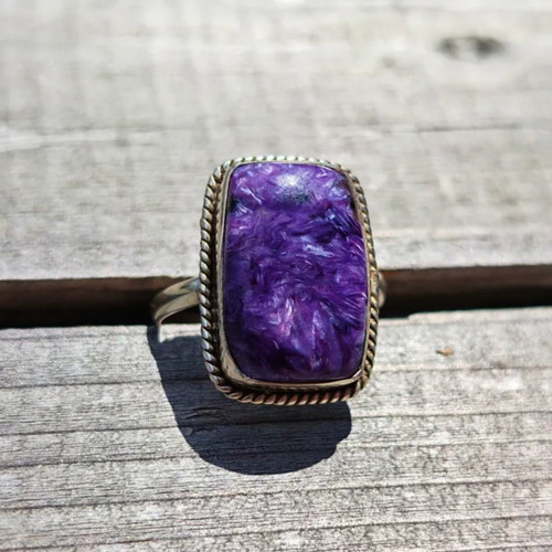 Silver ring with natural charoite, new, size EU 59