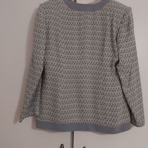 Suit set jacket, skirt and satin blouse like new, size Large, grey and silver