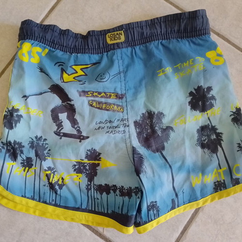 Losan boys' swim shorts used, size 104 cm, blue and yellow, skate theme