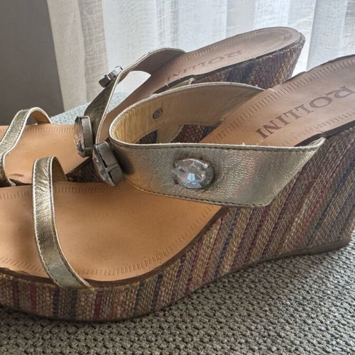 Rollini platform shoes used, gold color, size 40, missing two stones