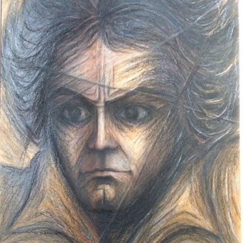 Painting L. Koutsochera pastel Beethoven portrait on cardboard