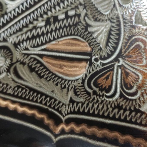 Copper decorative handmade plate with embossed oriental motifs