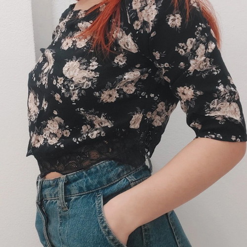 Bershka floral lace blouse XS like new, black