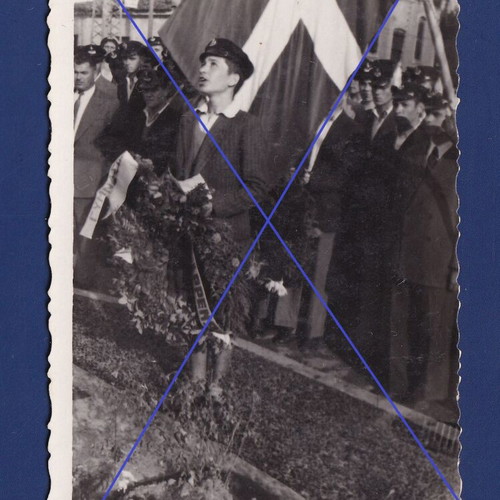 1950 photo used, student with cap and Greek flag