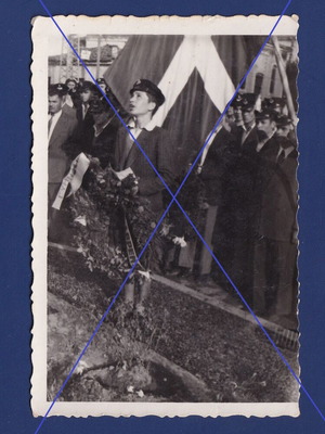 1950 photo used, student with cap and Greek flag