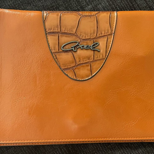 Axel women's clutch bag used, tan orange with croco detail