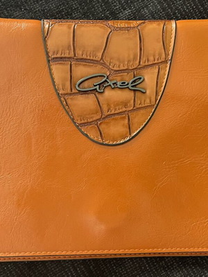 Axel women's clutch bag used, tan orange with croco detail