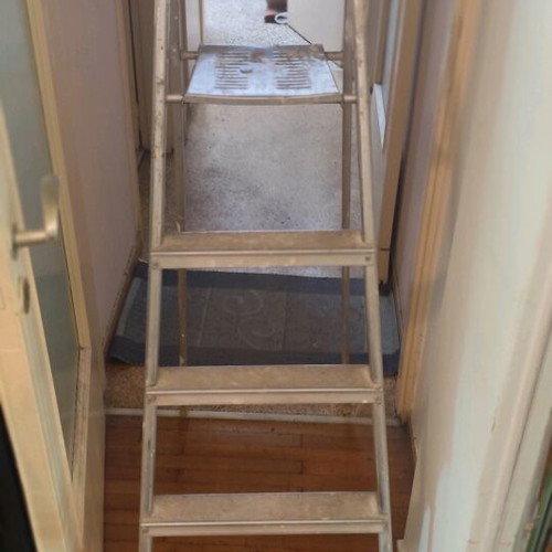 Ladders used, one metal 6-step and one aluminum 4-step