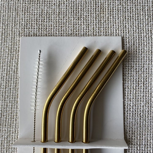 Stainless Steel Curved Straws Set of 4 with Cleaning Brush like new