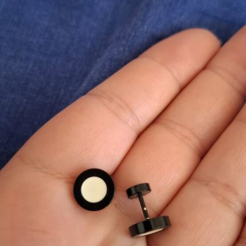 Barbell piercing earrings used, black and white, bar style