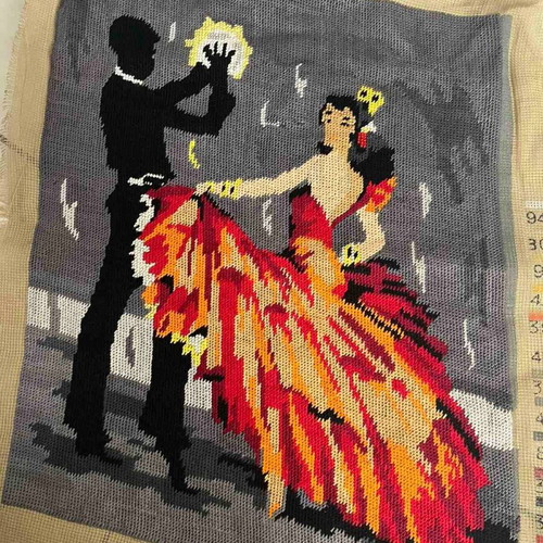 Handmade framed textile art like new, flamenco dance 0.47x0.38m