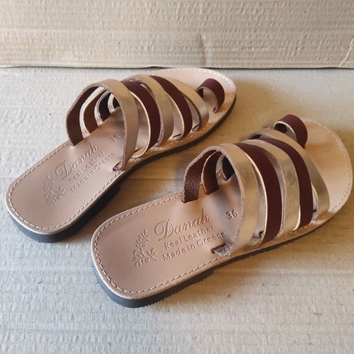 Danah women's leather sandals size 36 new, brown and gold