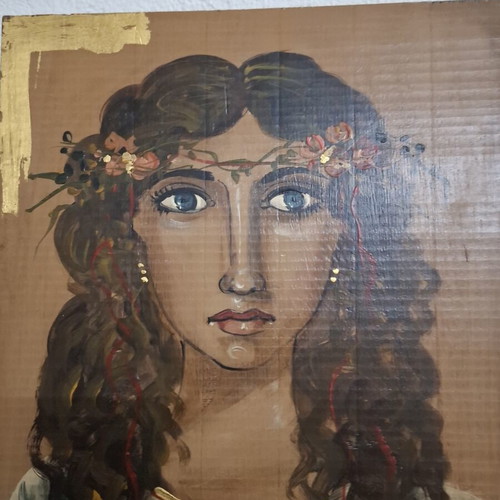 Folk painting on wooden panel like new, 29x100.5 cm