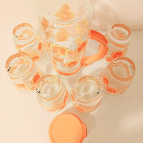 Glass pitcher set with lid and 6 glasses new