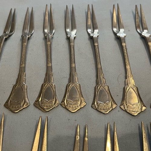 Art Deco gold-plated fruit fork set USSR 1970s, like new