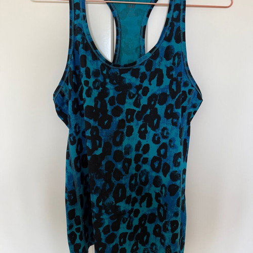 H&M Sport Blue Leopard Print Workout Tank Top used, size M